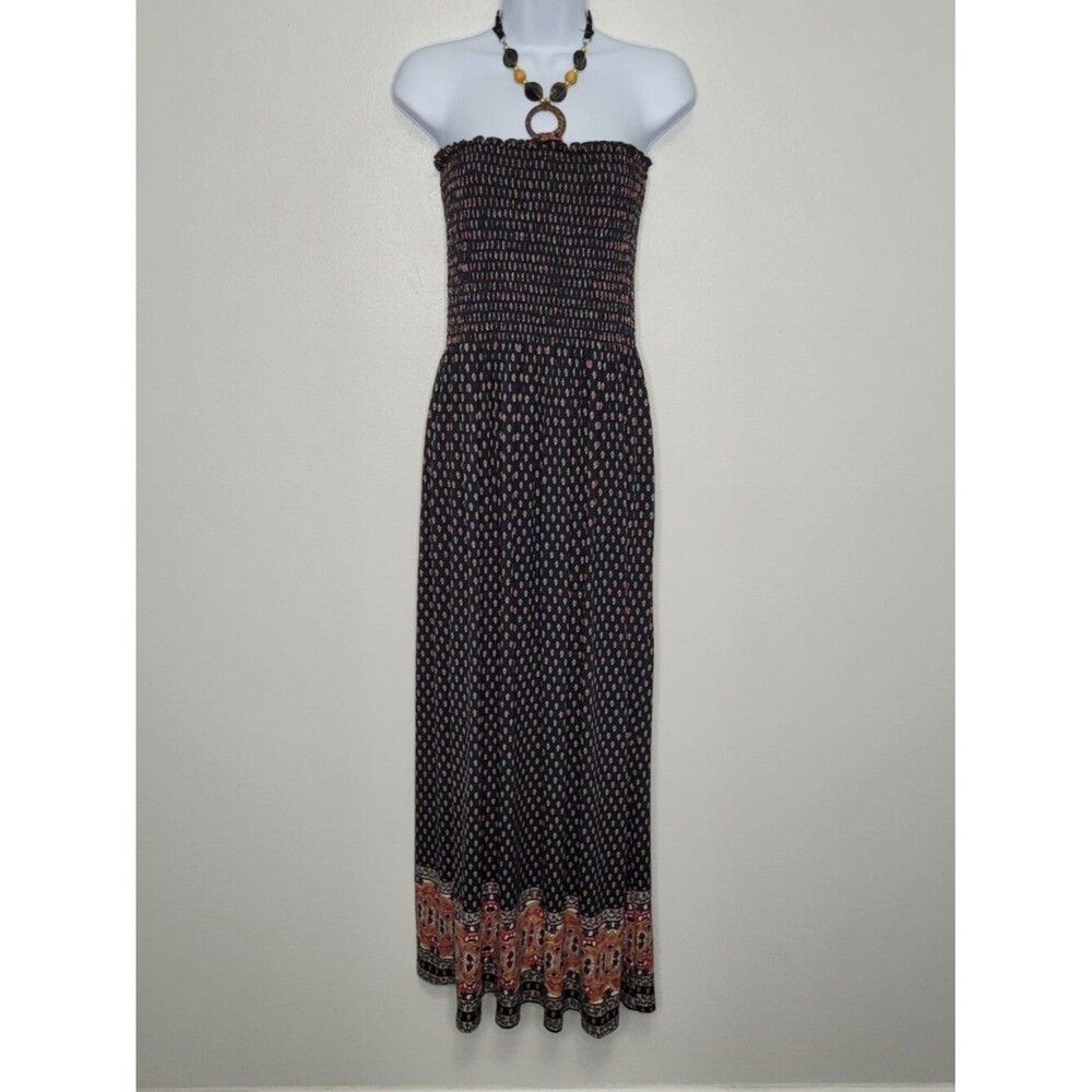 Peachy Girl boho flower print hippie beaded halter smocked maxi dress size xl